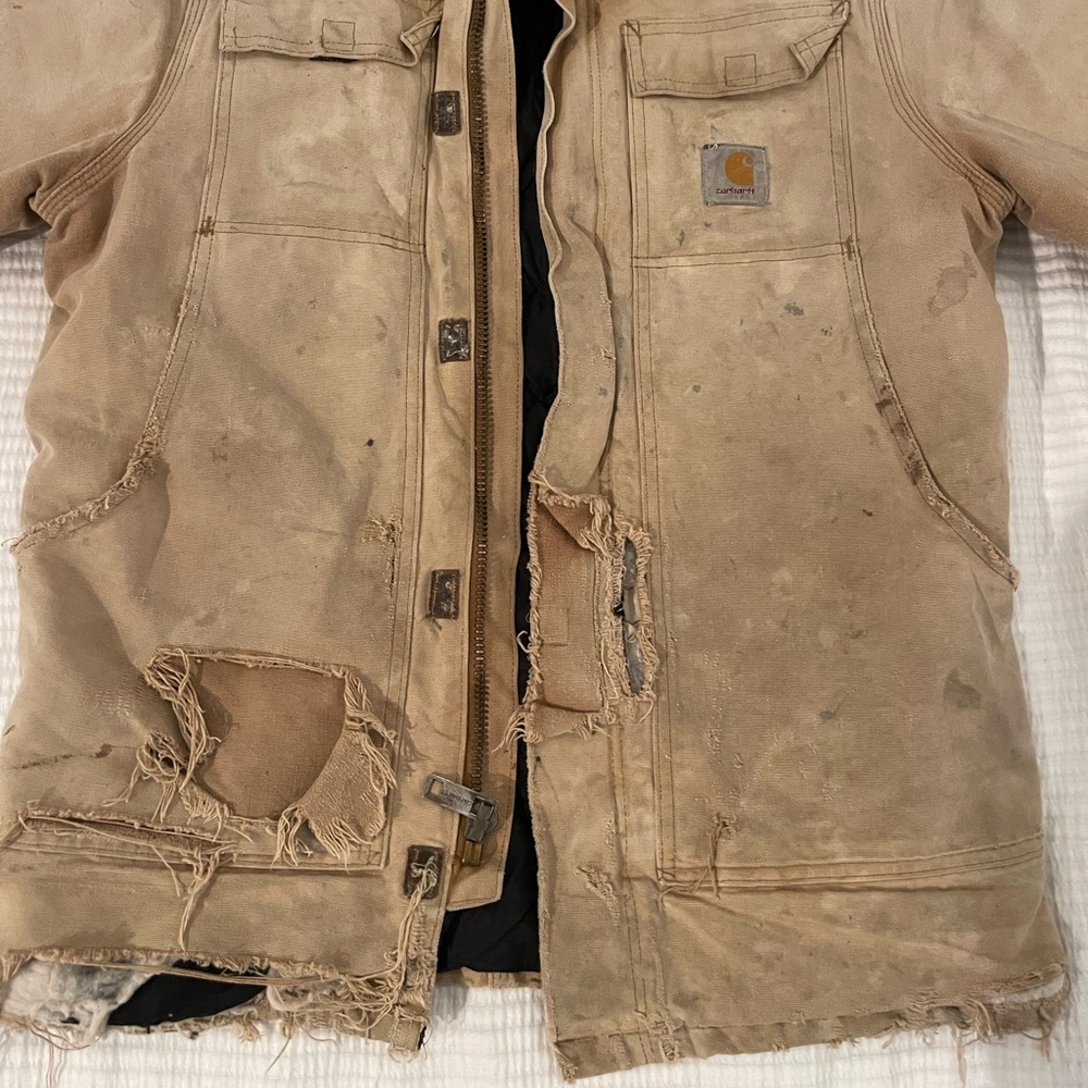 Vintage Carhartt Quilt Lined Tan Corduroy Collar Work Jacket Size Medium Stained - Picture 4 of 12